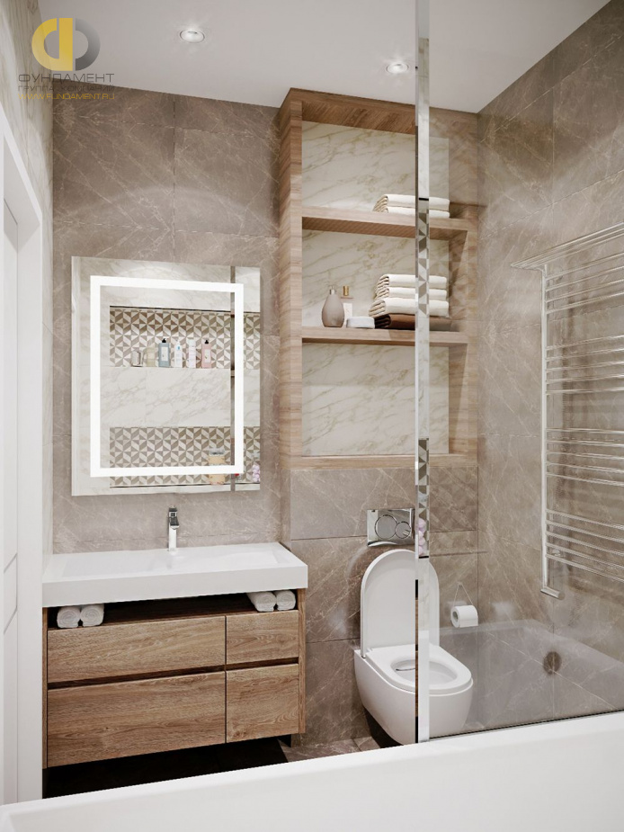 Дизайн интерьера ванной в четырёхкомнатной квартире 124 кв.м в стиле неоклассика с элементами ар-деко6