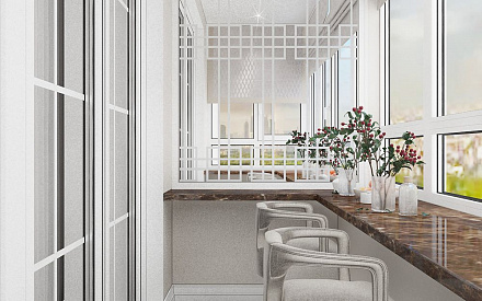 Дизайн интерьера балкона в трёхкомнатной квартире 110 кв.м в стиле современная классика15