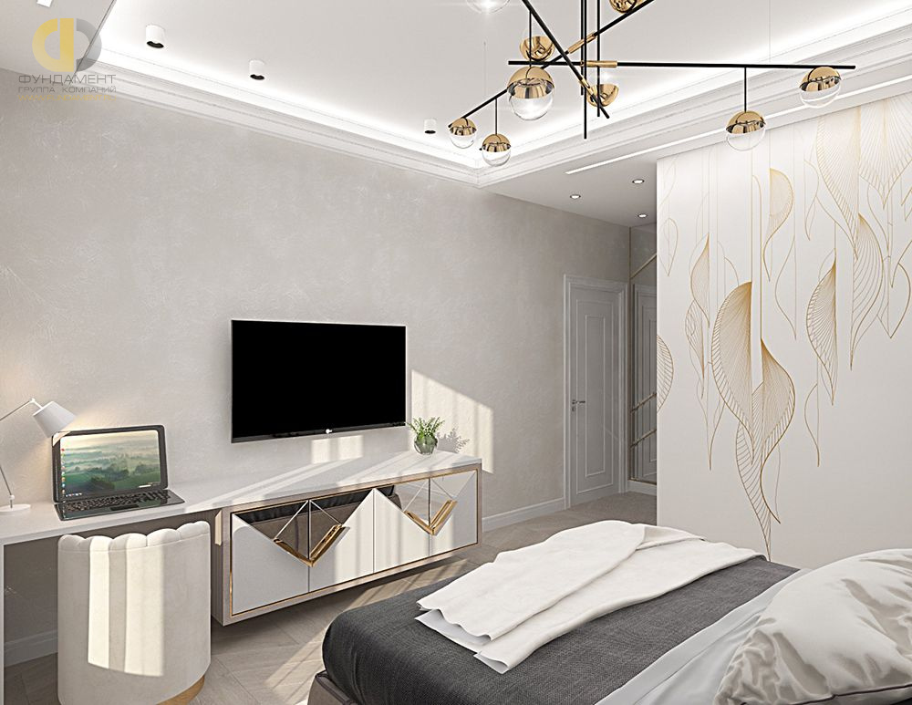 Спальня в стиле дизайна неоклассика по адресу г. Москва, ул. Вавилова, д. 4, 2019 года
