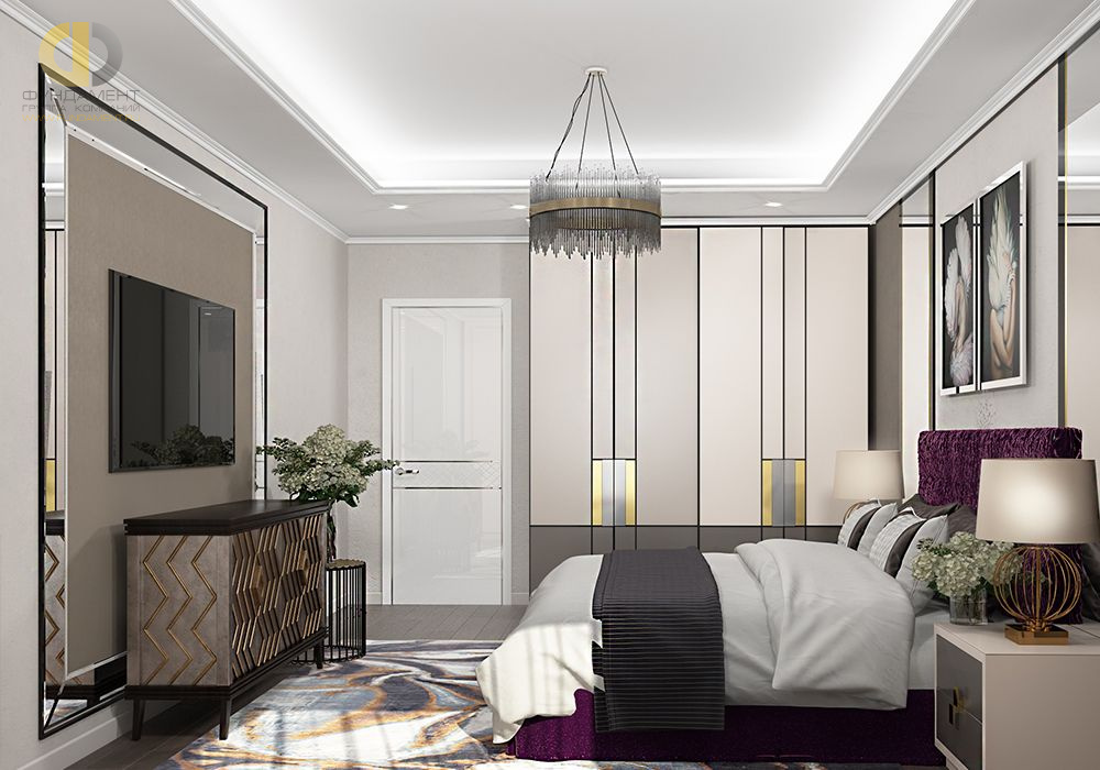 Дизайн интерьера спальни в трёхкомнатной квартире 89 кв.м в стиле ар-деко