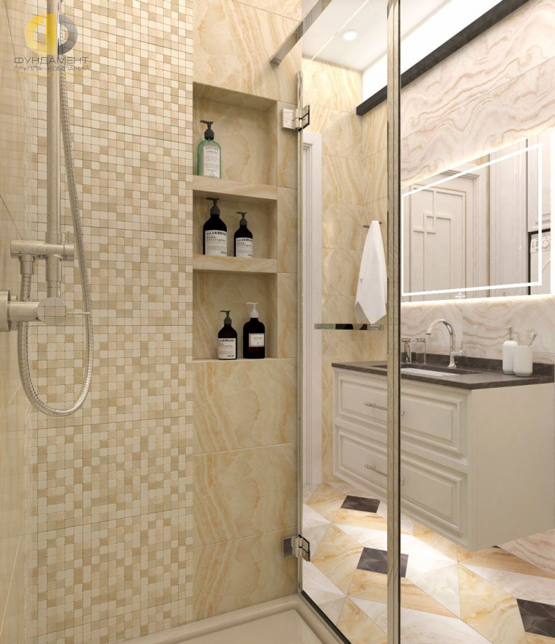 Дизайн интерьера ванной в двухкомнатной квартире 44 кв.м в стиле современная классика6