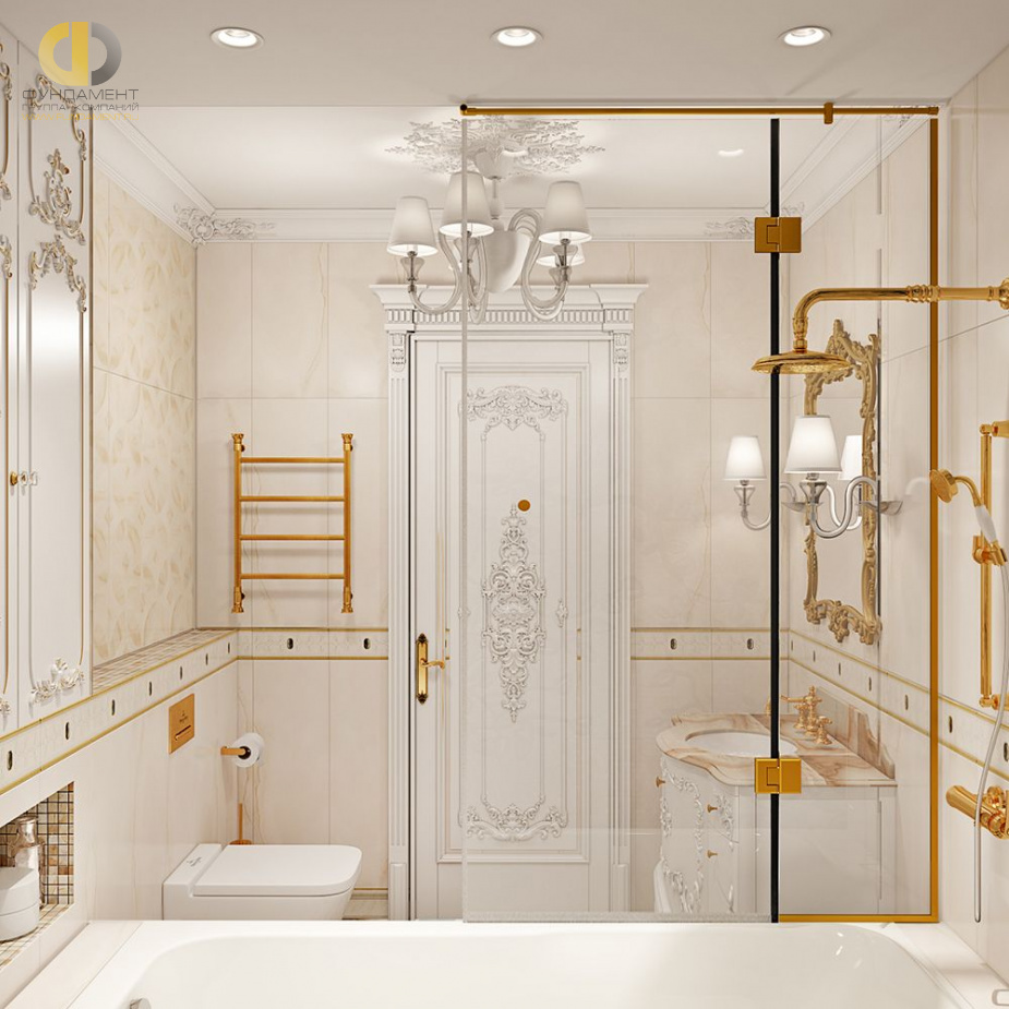 Дизайн интерьера ванной в четырёхкомнатной квартире 144 кв. м в стиле классицизм 27