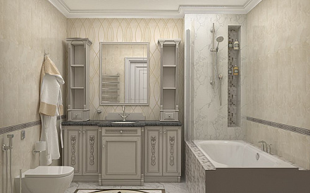Дизайн интерьера ванной в четырёхкомнатной квартире 152 кв.м в стиле современная классика2