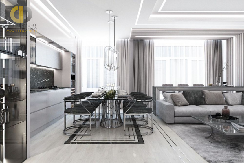 Дизайн интерьера гостиной в трёхкомнатной квартире 116 кв.м в современном стиле с элементами неоклассики и ар-деко5