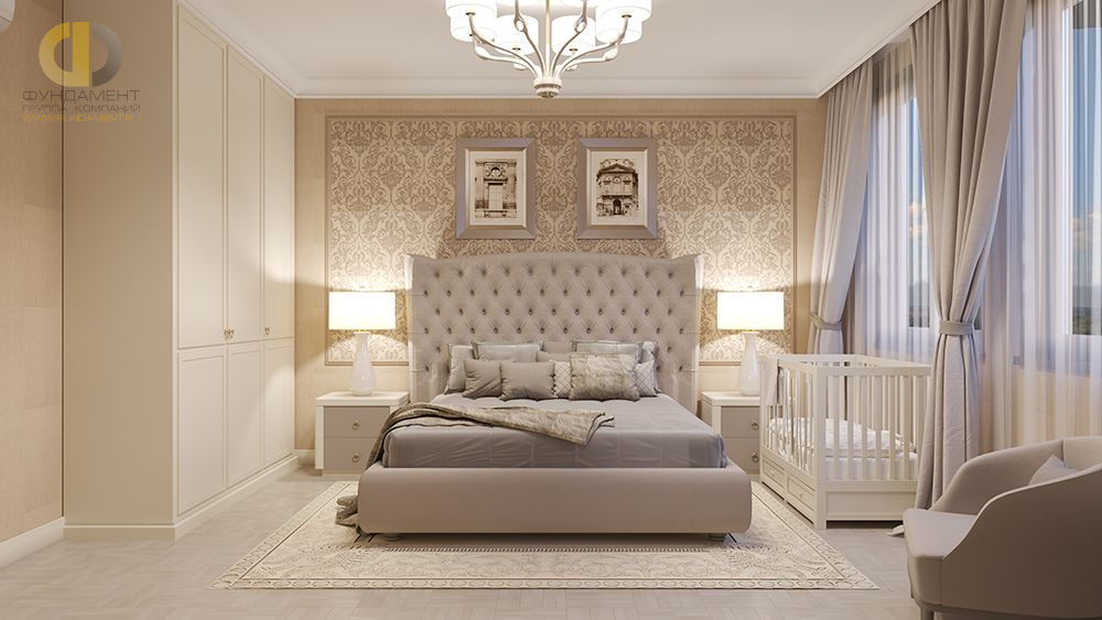 Спальня в стиле дизайна неоклассика по адресу г. Москва, ул. Серпуховской Вал, д. 21, корп. 3, 2019 года