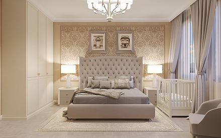 Дизайн интерьера спальни в трёхкомнатной квартире 134 кв.м в стиле современная классика