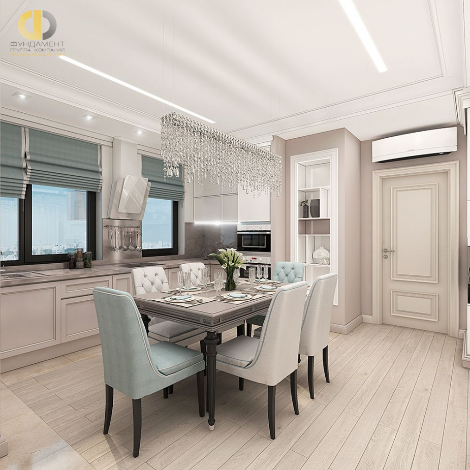 Дизайн интерьера кухни в трёхкомнатной квартире 107 кв.м в стиле неоклассика13
