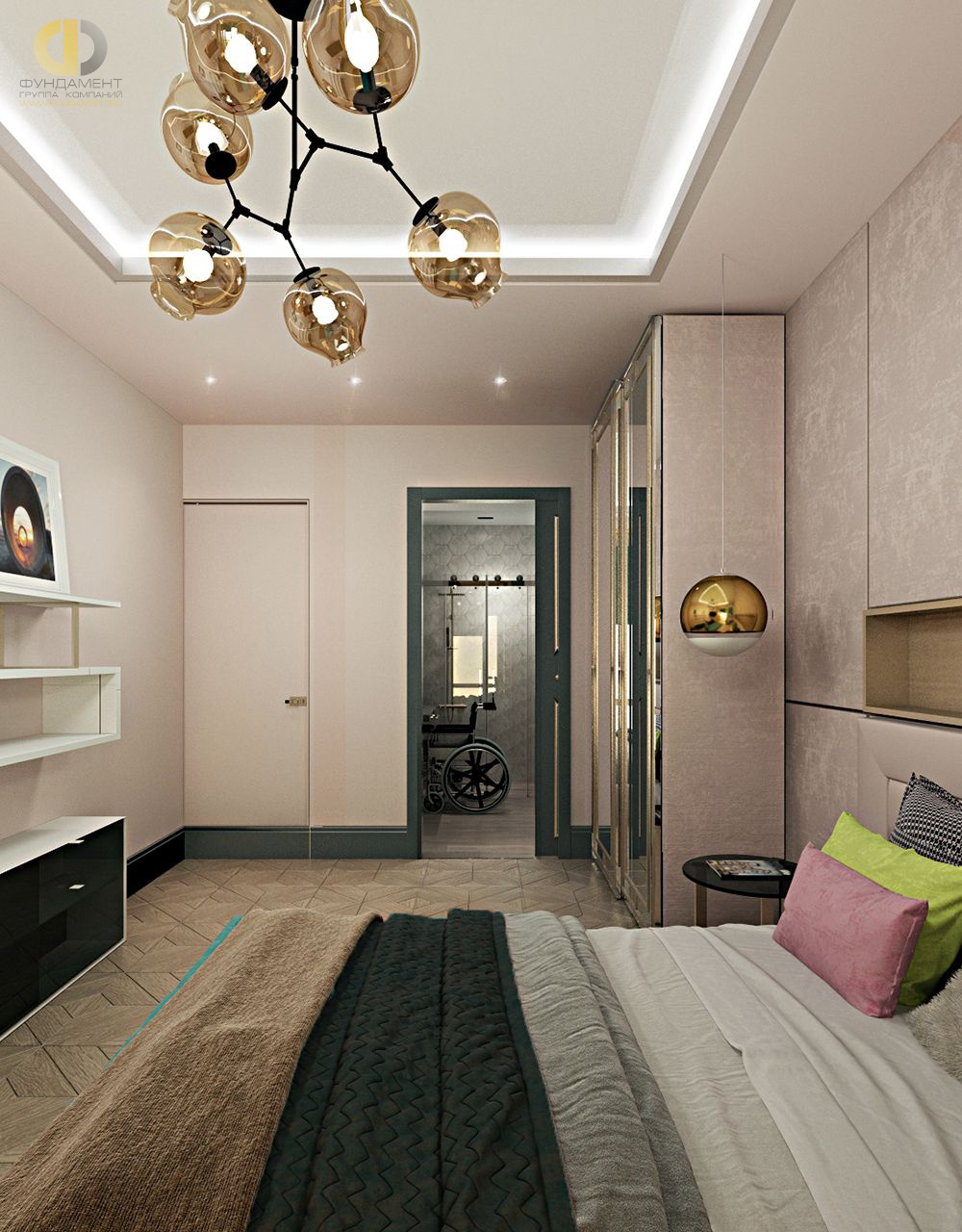 Спальня в стиле дизайна фьюжн по адресу МО, г. Химки, ул. Кудрявцева, д. 14, 2018 года