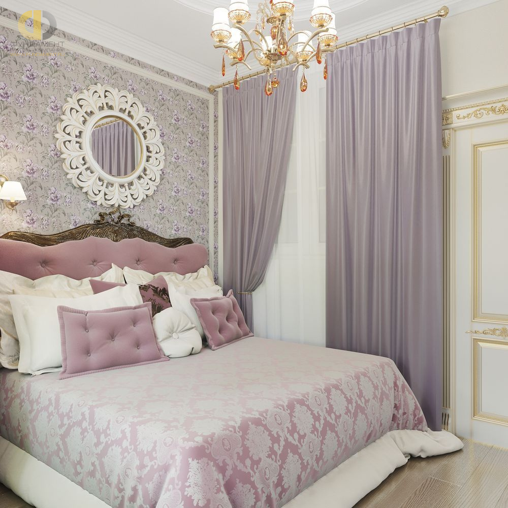 Спальня в стиле дизайна классицизм по адресу г. Москва, ул. Верхняя, д. 20, корп. 1, 2019 года