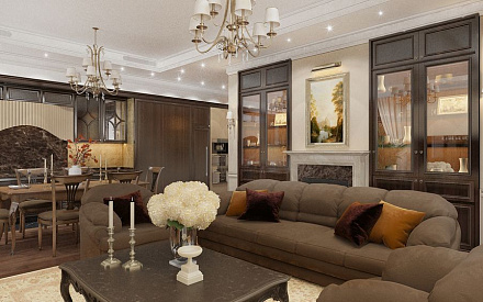Дизайн интерьера гостиной в четырёхкомнатной квартире 163 кв.м в классическом стиле15