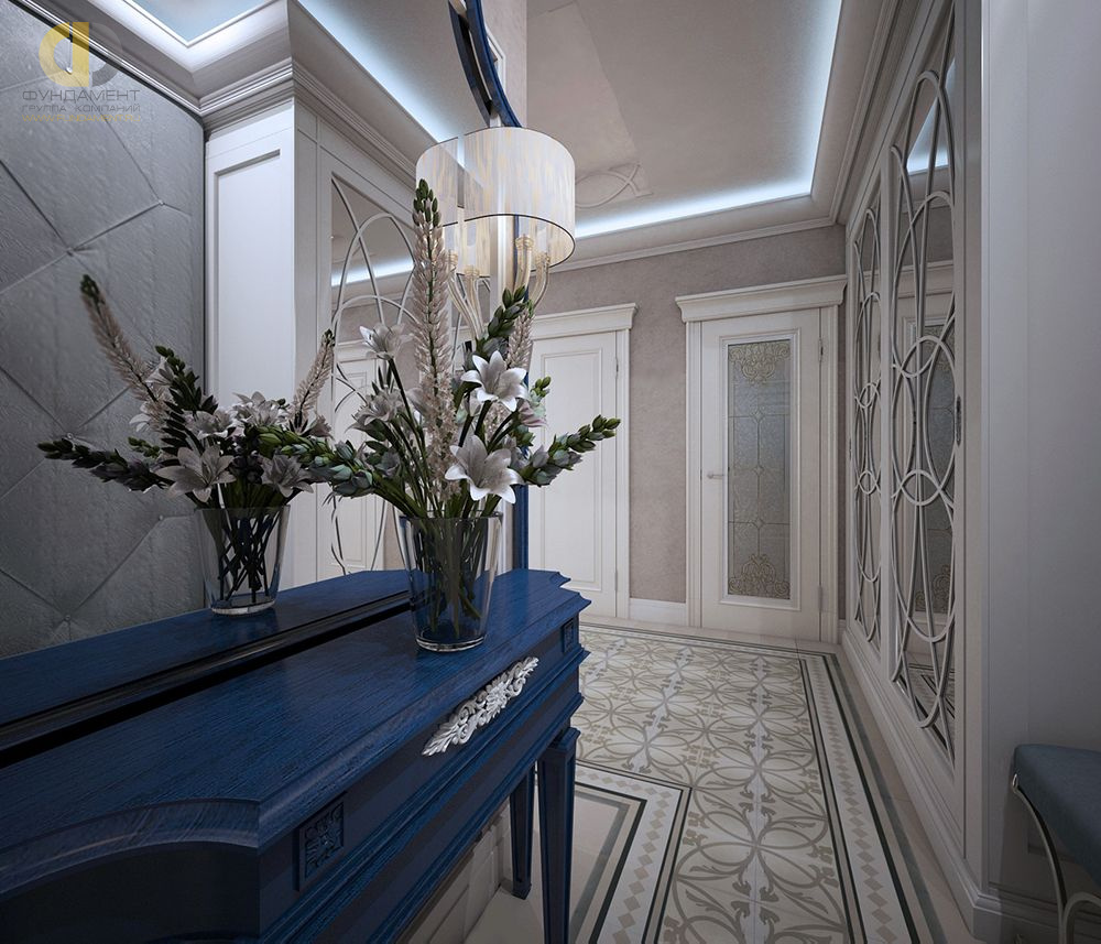 Дизайн коридора в синем цвете - фото