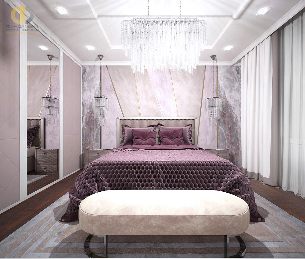 Спальня в стиле дизайна арт-деко (ар-деко) по адресу г. Москва, Мосфильмовская, д. 88, 2019 года