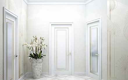 Дизайн интерьера коридора в трёхкомнатной квартире 74 кв.м в современном стиле с элементами ар-деко3