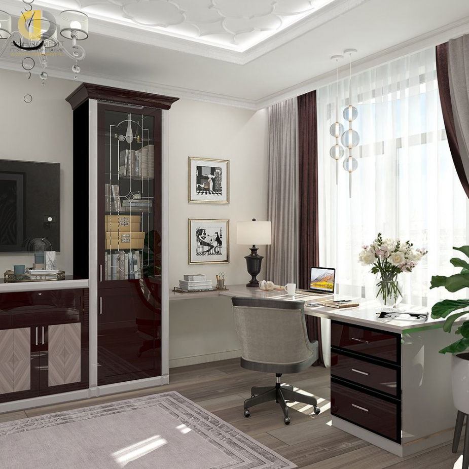 Дизайн интерьера кабинета в четырёхкомнатной квартире 114 кв. м в стиле ар-деко и неоклассика 19