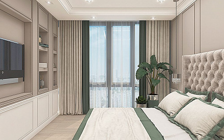 Дизайн интерьера спальни в трёхкомнатной квартире 107 кв.м в стиле неоклассика7
