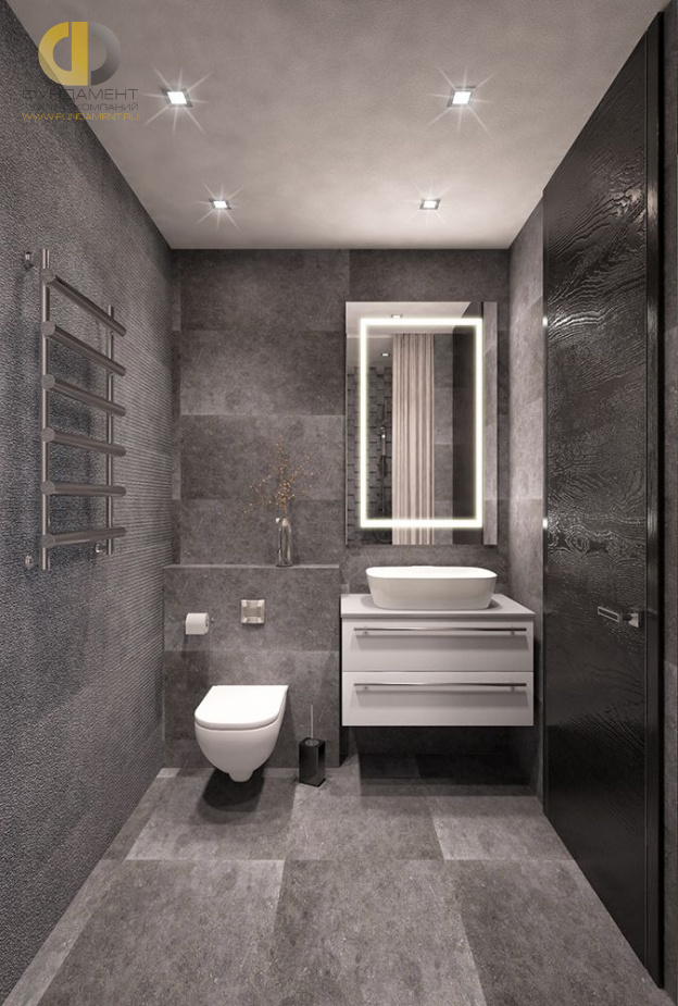 Дизайн интерьера ванной в трёхкомнатной квартире 106 кв.м в стиле хай-тек