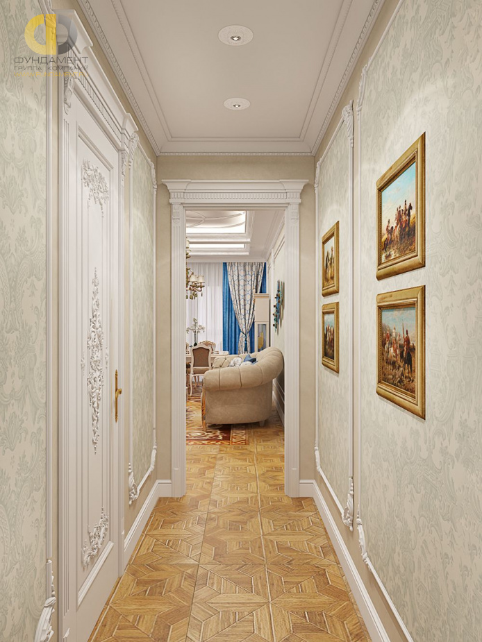 Дизайн интерьера коридора в четырёхкомнатной квартире 144 кв. м в стиле классицизм 31