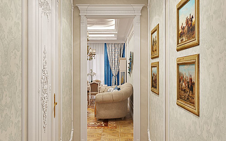 Дизайн интерьера коридора в четырёхкомнатной квартире 144 кв. м в стиле классицизм 31