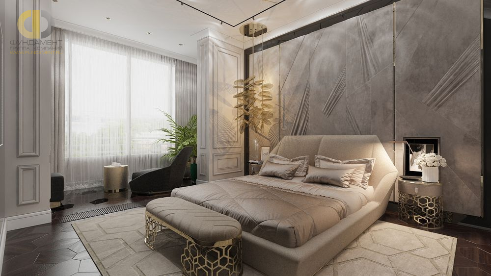 Спальня в стиле дизайна арт-деко (ар-деко) по адресу г. Москва, ул. Усачёва, д. 11, 2018 года