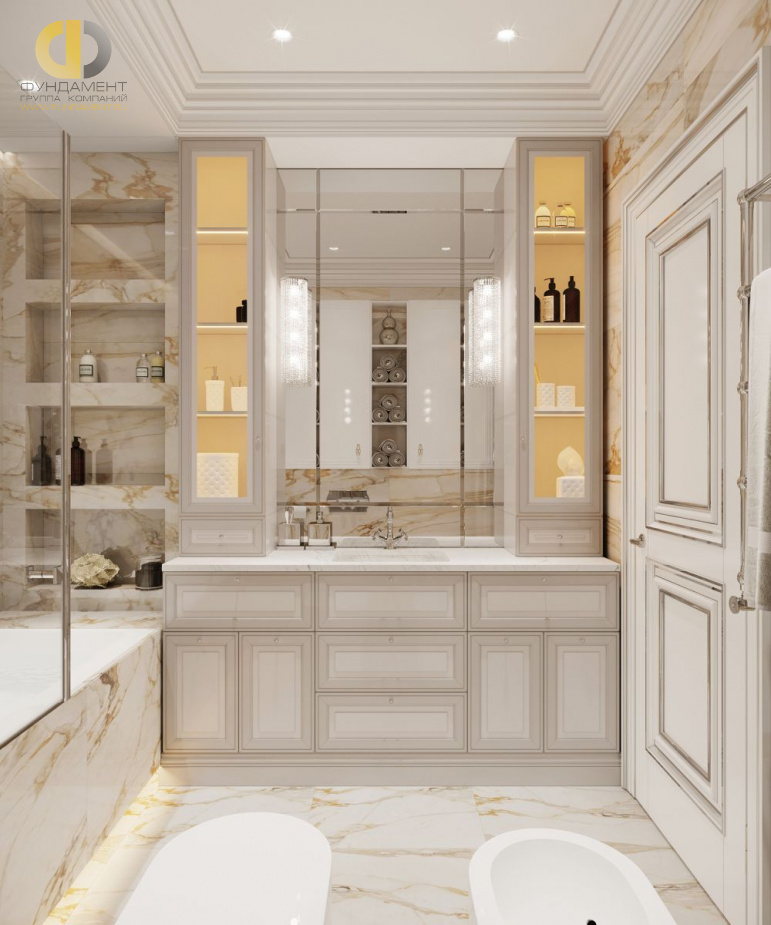 Дизайн интерьера ванной в четырёхкомнатной квартире 132 кв.м в классическом стиле5