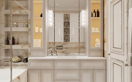 Дизайн интерьера ванной в четырёхкомнатной квартире 132 кв.м в классическом стиле5