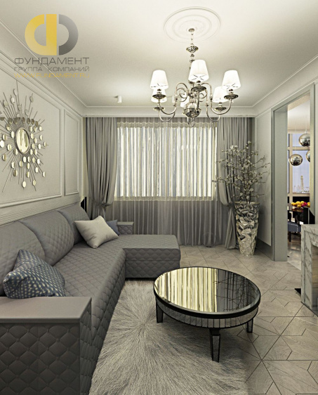Дизайн интерьера гостиной в трёхкомнатной квартире 98 кв.м в стиле современная классика6