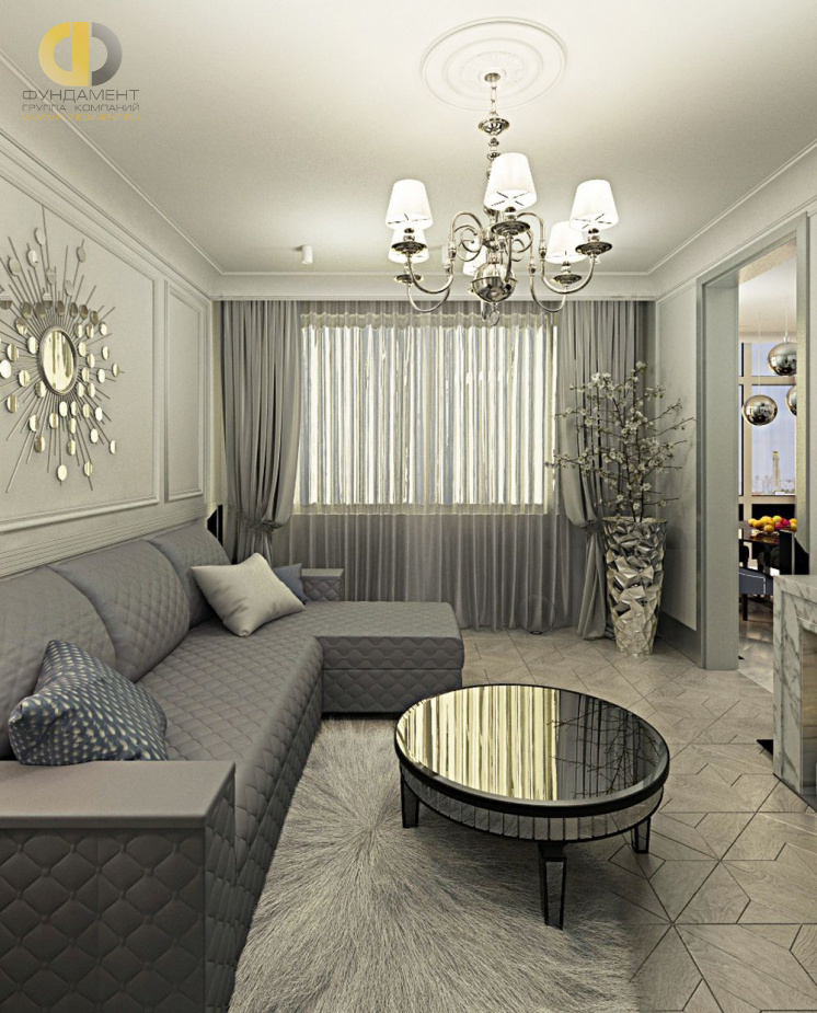 Дизайн интерьера гостиной в трёхкомнатной квартире 98 кв.м в стиле современная классика6