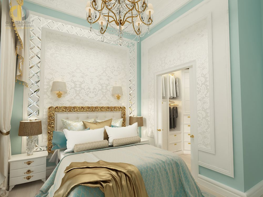 Спальня в стиле дизайна классицизм по адресу г. Москва, Астрадамский пр. , д. 4А, к. 2, 2018 года