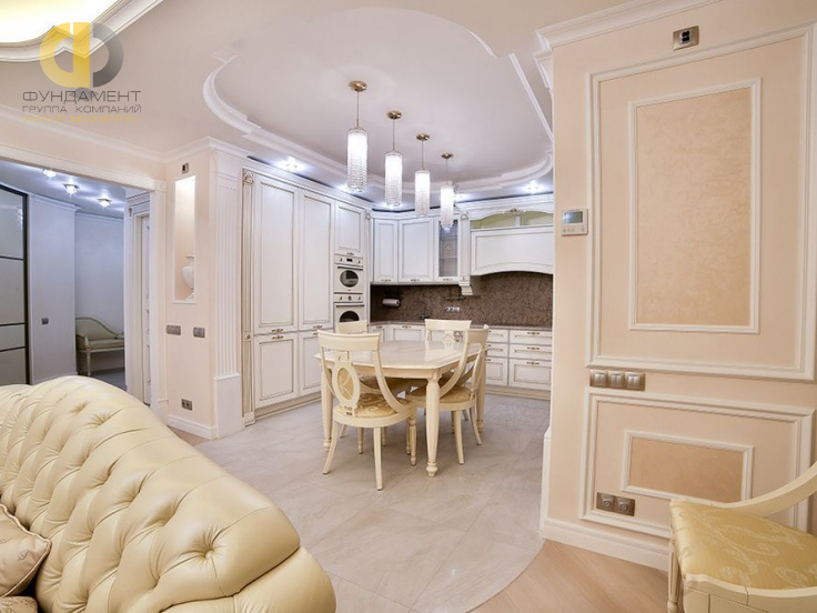 Фото ремонта 4 комнатной квартиры 150 кв. м в стиле неоклассика. Фото ремонта гостиной