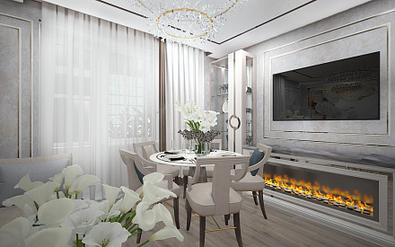 Дизайн интерьера гостиной в четырёхкомнатной квартире 121 кв.м в стиле неоклассика с элементами ар-деко6
