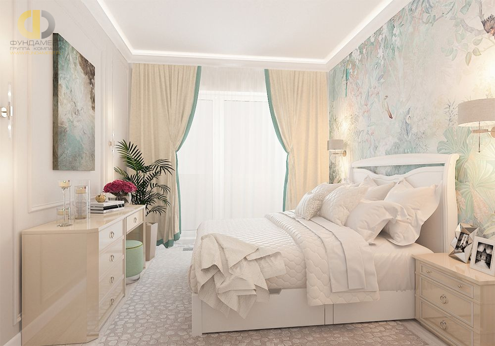 Спальня в стиле дизайна неоклассика по адресу г. Москва, пр-д Невельского, д. 3, корп. 2, 2020 года