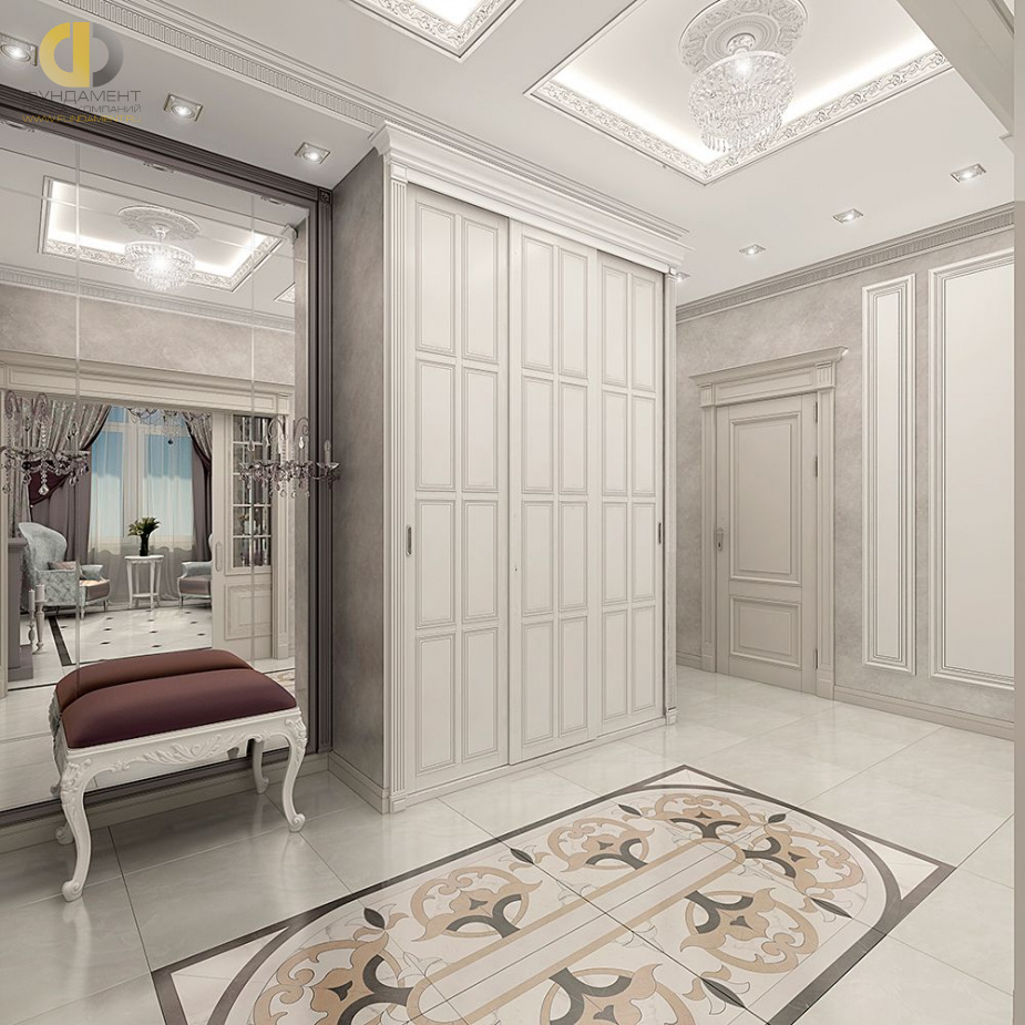 Дизайн интерьера коридора в трехкомнатной квартире 87 кв.м в классическом стиле