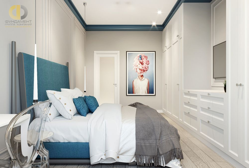 Спальня в стиле дизайна неоклассика по адресу г. Москва, 2-я Филевская, д. 6, 2019 года
