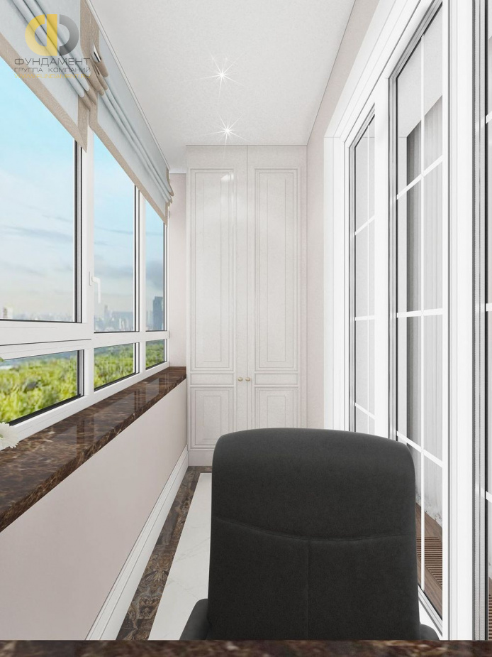 Дизайн интерьера балкона в трёхкомнатной квартире 110 кв.м в стиле современная классика20