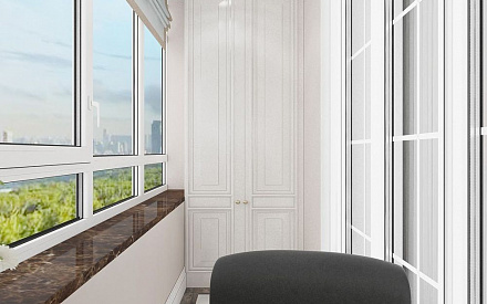 Дизайн интерьера балкона в трёхкомнатной квартире 110 кв.м в стиле современная классика20