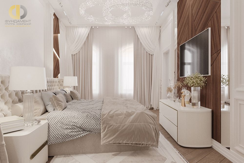 Спальня в стиле дизайна неоклассика по адресу г. Москва, Романов переулок, дом 5, 2021 года