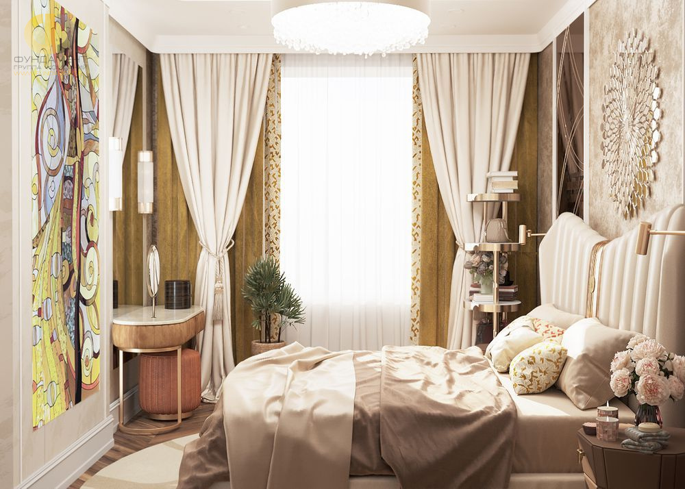 Спальня в стиле дизайна арт-деко (ар-деко) по адресу г. Москва, Шелепихинская набережная, д. 3, 2019 года
