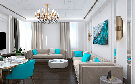 Дизайн интерьера гостиной в трёхкомнатной квартире 132 кв.м в современном стиле 16