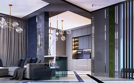 Дизайн интерьера гостиной в четырёхкомнатной квартире 131 кв. м в современном стиле 4