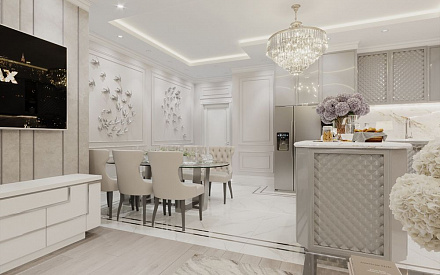 Дизайн интерьера кухни в четырёхкомнатной квартире 134 кв.м в стиле современная классика1
