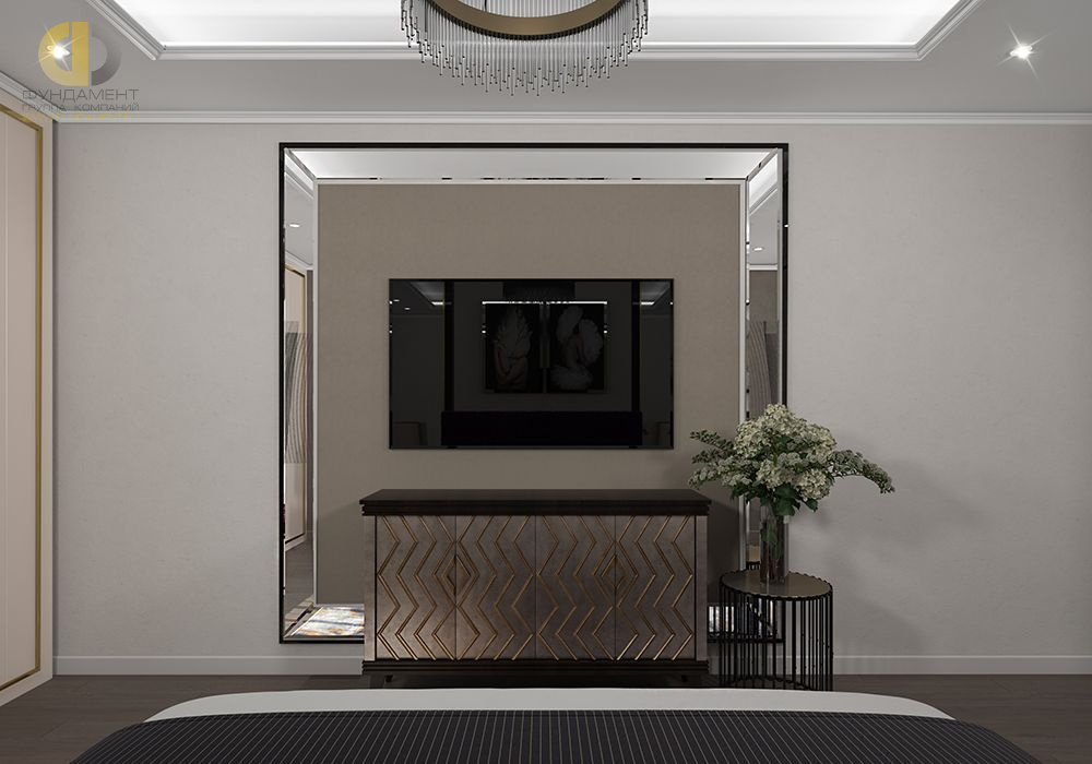 Дизайн интерьера спальни в трёхкомнатной квартире 89 кв.м в стиле ар-деко