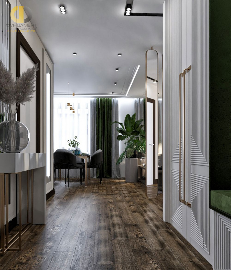 Дизайн интерьера коридора в трёхкомнатной квартире 96 кв.м в стиле неоклассика 17