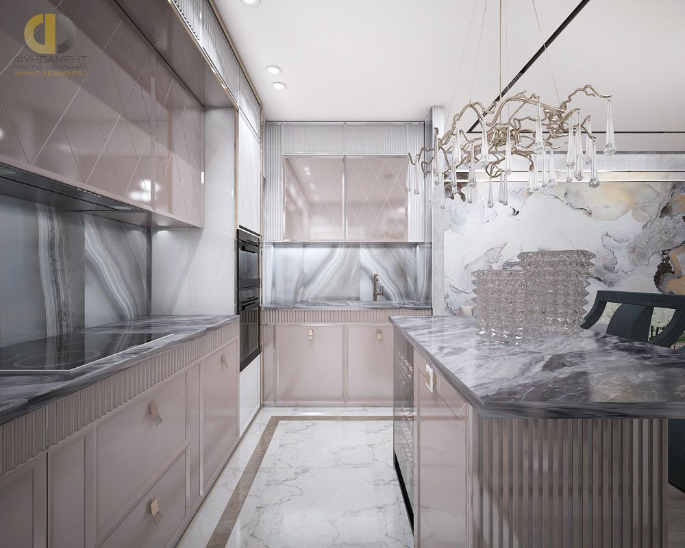 Кухня в стиле дизайна арт-деко (ар-деко) по адресу г. Москва, ул. Серпуховской Вал, д. 21, 2019 года