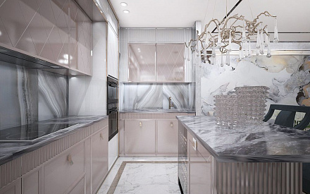 Дизайн интерьера кухни в четырёхкомнатной квартире 121 кв.м в стиле неоклассика с элементами ар-деко9