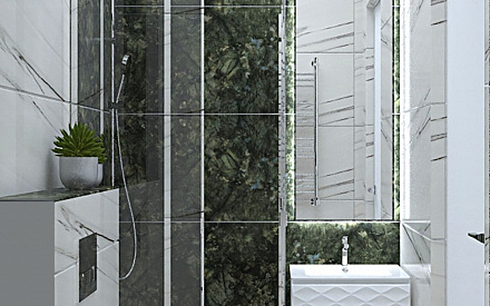 Дизайн интерьера санузла в трёхкомнатной квартире 83 кв. м. в стиле неоклассика 1