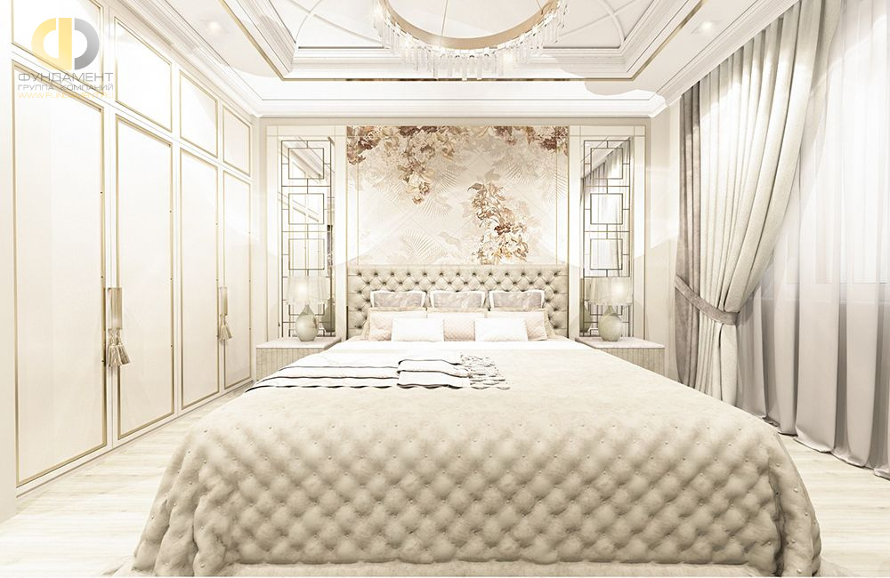 Спальня в стиле дизайна арт-деко (ар-деко) по адресу МО, Новая Москва, 3 км от МКАД, 2021 года