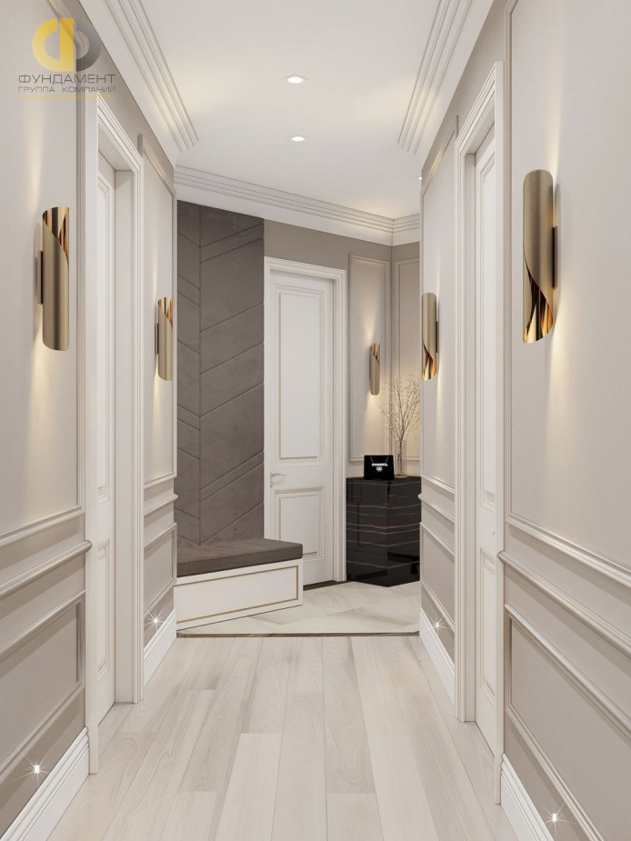 Дизайн интерьера коридора в доме 171 кв.м в стиле современная классика6