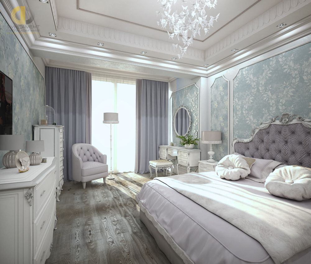 Спальня в стиле дизайна классицизм по адресу г. Москва, ул. Мытная, д. 7, стр. 1, 2018 года