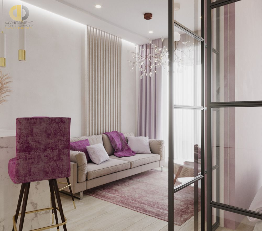 Дизайн гостиной в фиолетовом цвете - фото