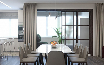 Дизайн интерьера столовой в двухуровневой квартире 198 кв.м в современном стиле